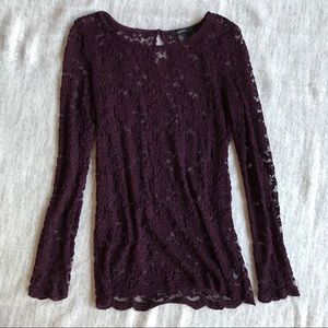 Burgundy Lace Long Sleeve Blouse